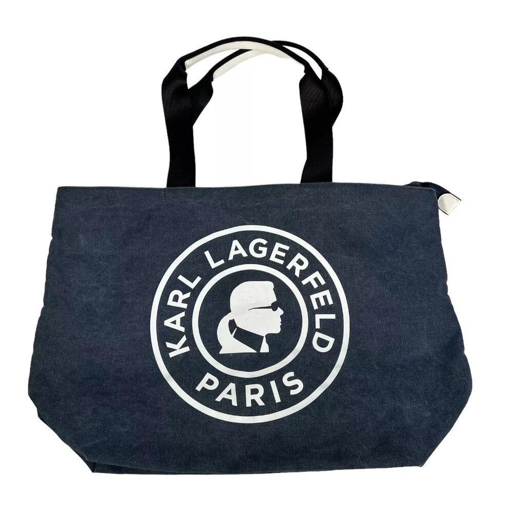 Karl Lagerfeld Paris Kristen Canvas Tote Bag Signature Blue - Picture 8 of 16